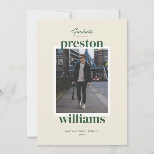 Grote Groene Naam Afstuderen Aankondiging Fotokaar (Voorkant)