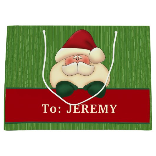 GROTE Groene Stripes met Red Santa Custom Groot Cadeauzakje (Voorkant)
