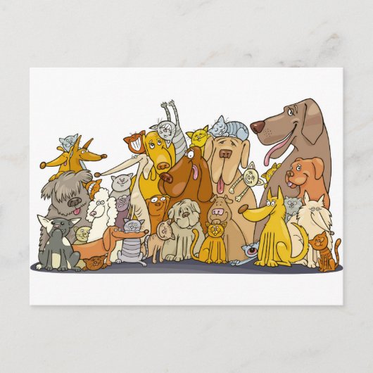 grote groep katten en honden briefkaart (Voorkant)