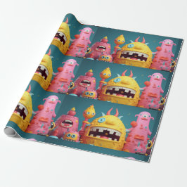 Grote groep kleurrijke monsters cadeaupapier