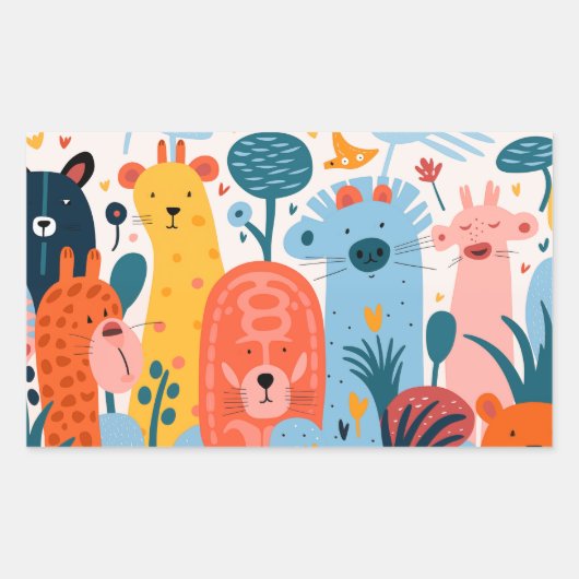 Grote groep kleurrijke monsters rechthoekige sticker (Voorkant)