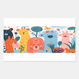 Grote groep kleurrijke monsters rechthoekige sticker