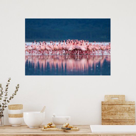 Grote groep van kleine lamingos poster (Keuken)