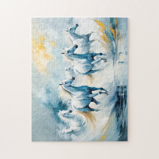 Grote groep witte paarden die door Zee rennen Legpuzzel (Verticaal)