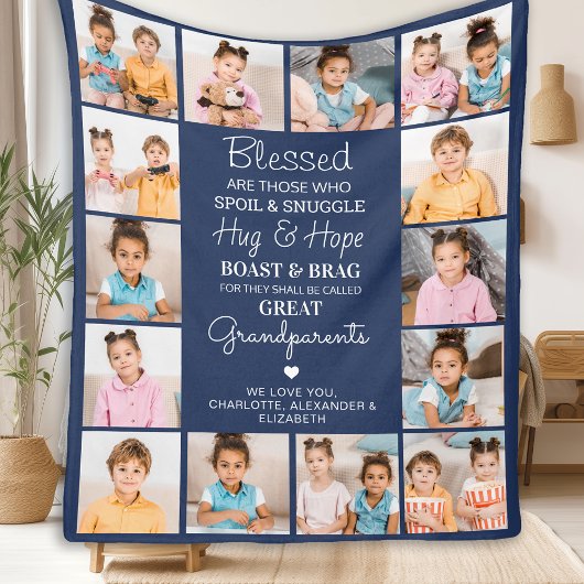 Grote Grootouders Custom Marine Blauwe Fotocollage Fleece Deken