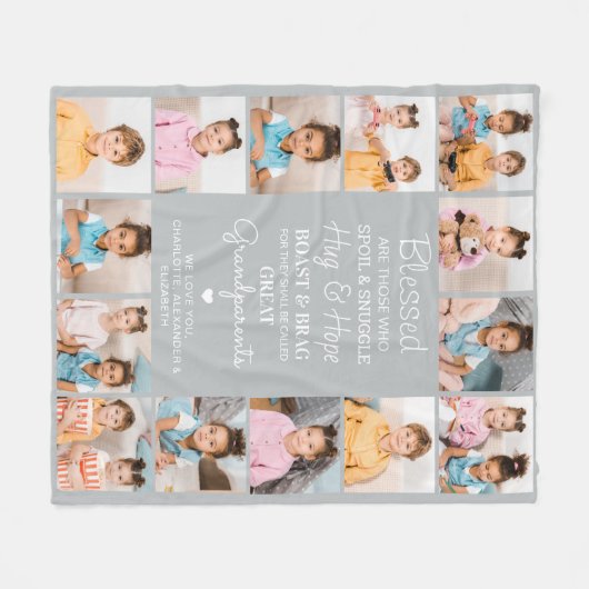 Grote Grootouders Custom Modern Grijs Fotocollage Fleece Deken (Voorkant (Horizontaal))