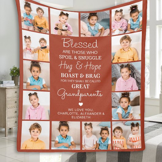 Grote Grootouders Custom Terracotta Fotocollage Fleece Deken