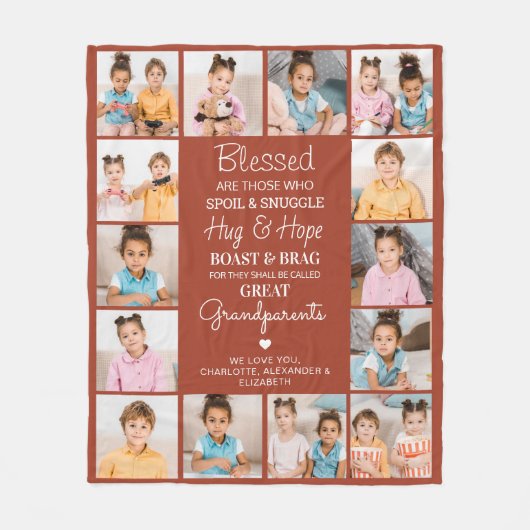 Grote Grootouders Custom Terracotta Fotocollage Fleece Deken (Voorkant)