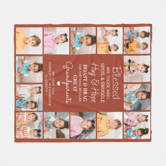Grote Grootouders Custom Terracotta Fotocollage Fleece Deken (Voorkant (Horizontaal))