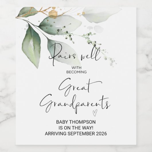 Grote grootouders Zwangerschap Aankondiging ouders Wijn Etiket (Enkel label)