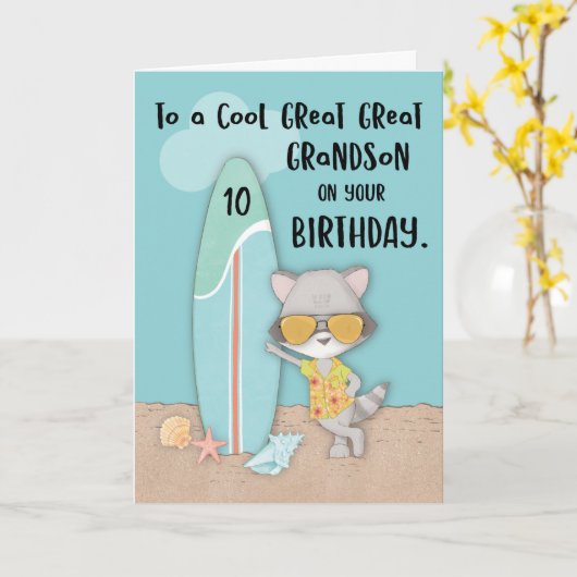 Grote Grootzoon, 10 jaar oud, strand Raccoon Kaart (Gele Bloem)