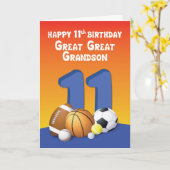 Grote Grootzoon 11e verjaardag Sportballen Kaart (Gele Bloem)