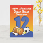 Grote Grootzoon 12e verjaardag Sportballen Kaart (Gele Bloem)
