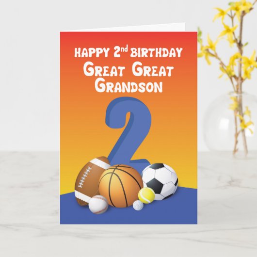 Grote Grootzoon 2e verjaardag Sportballen Kaart (Gele Bloem)