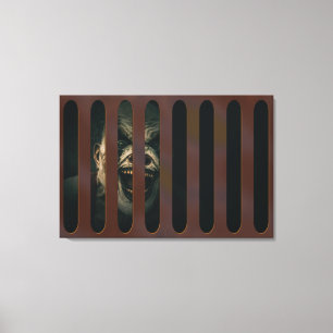 Grote halloween Scary Clown in Storm Grate Canvas Afdruk