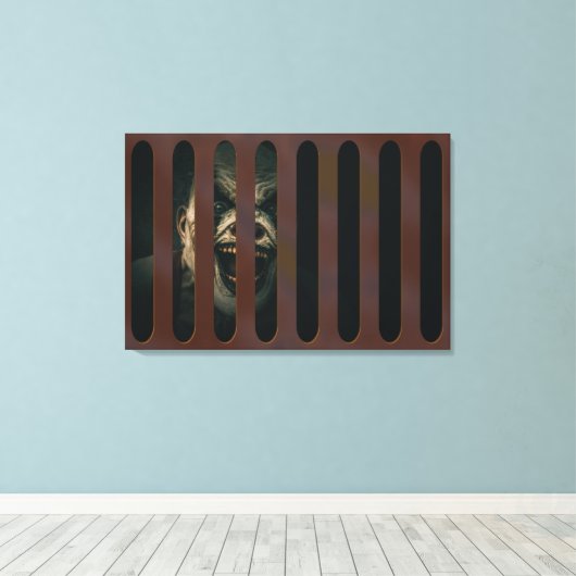 Grote halloween Scary Clown in Storm Grate Canvas Afdruk (Insitu (Houten vloer))