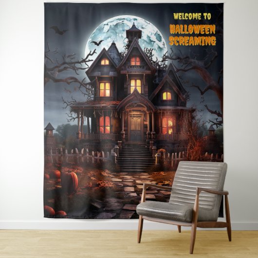 Grote Halloween spookhuis hangende achtergrond Wandkleed (In situ)