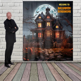 Grote Halloween spookhuis hangende achtergrond Wandkleed