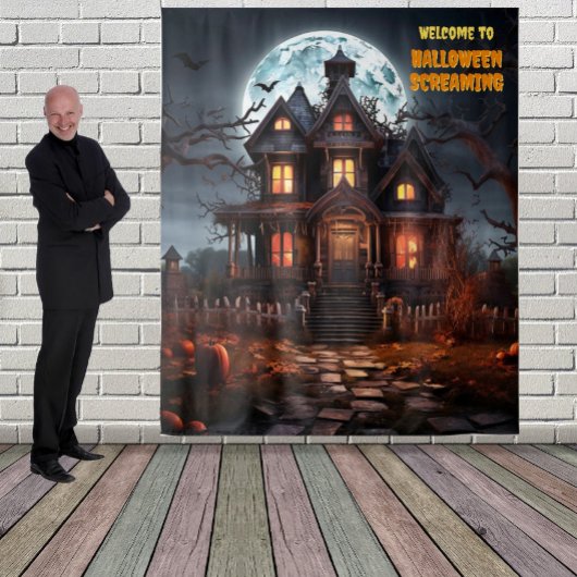 Grote Halloween spookhuis hangende achtergrond Wandkleed