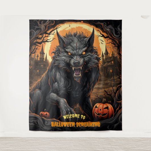 Grote Halloween Weerwolf Hanging Achtergrond Wandkleed (Voorkant)