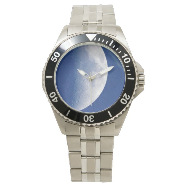 Grote halve maan aan de blauwe hemel horloge (Voorkant)