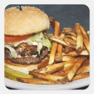 grote hamburgerfriet en cola vierkante sticker