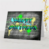 Grote Happy Birthday | Graffiti-tekstkaart Kaart (Gele Bloem)