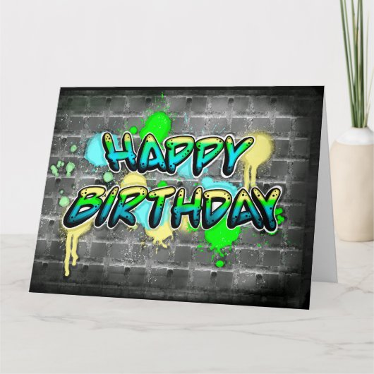 Grote Happy Birthday | Graffiti-tekstkaart Kaart (Voorkant)