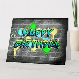 Grote Happy Birthday   Graffiti-tekstkaart Kaart