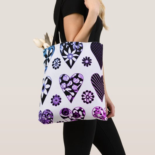 Grote harten en bloemen Moderne Pop voor kleuren Tote Bag (Dichtbij)