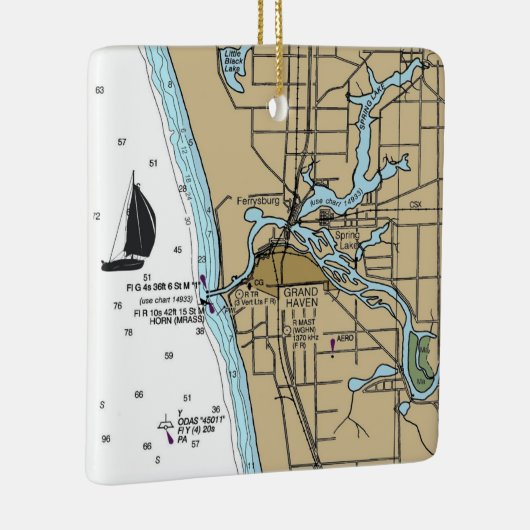 Grote Haven MI Nautical Chart Keramisch Ornament (Rechts)