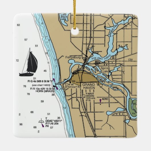 Grote Haven MI Nautical Chart Keramisch Ornament (Achterkant)