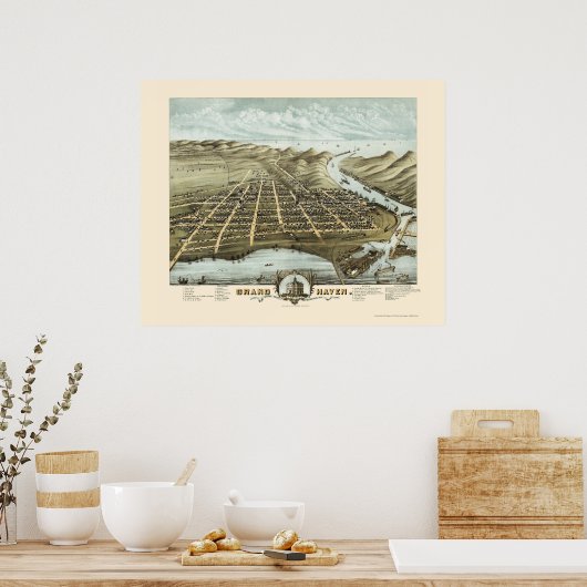 Grote Haven, MI Panorama Kaart - 1874 Poster (Keuken)
