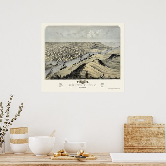 Grote Haven, MI Panorama Map - 1868 Poster (Keuken)