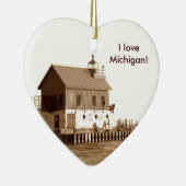 Grote haven pier, ik hou van Michigan! Keramisch Ornament (Rechts)