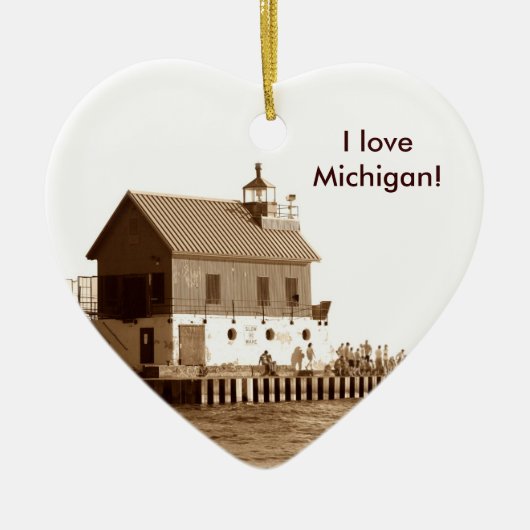 Grote haven pier, ik hou van Michigan! Keramisch Ornament (Voorkant)