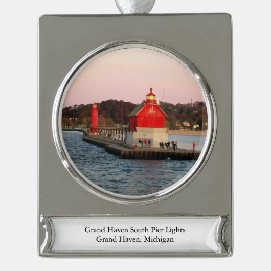 Grote Haven South Pierhead Light banner ornament Verzilverd Banner Ornament (Voorkant)