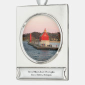 Grote Haven South Pierhead Light banner ornament Verzilverd Banner Ornament (Links)