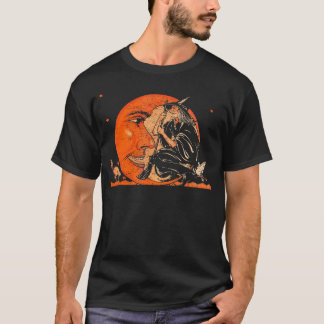 Grote heks en maan Halloween T-shirt