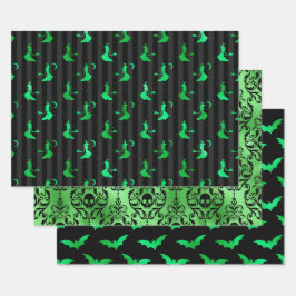 Grote heks, schedel en vleermuis Halloween patrone Inpakpapier Vel