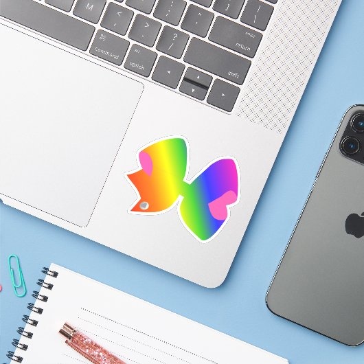 Grote heldere regenboog sticker (Laptop met iPhone)