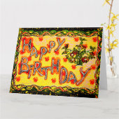 Grote, heldere Russische folderkunst Happy Birthda Kaart (Gele Bloem)