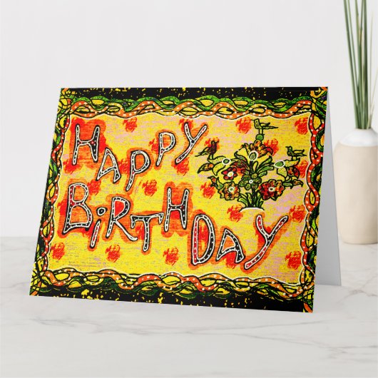 Grote, heldere Russische folderkunst Happy Birthda Kaart (Voorkant)