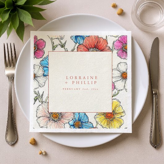 Grote heldere wilde bloemen bruiloft servet