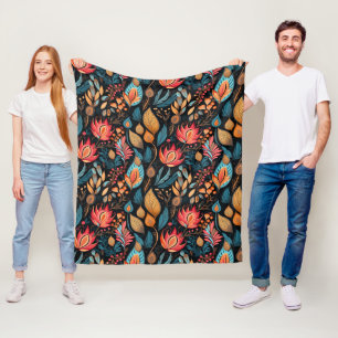 Grote herfst bloemige print digitale folk art fleece deken