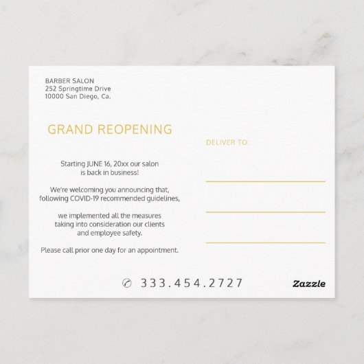 Grote heropening covid-19 kapper salonaankondiging briefkaart (Achterkant)