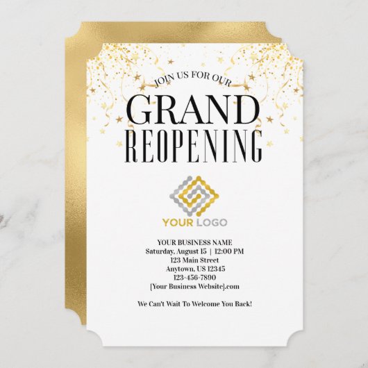 Grote heropening Logo Faux Gold Confetti Kaart (Voorkant / Achterkant)