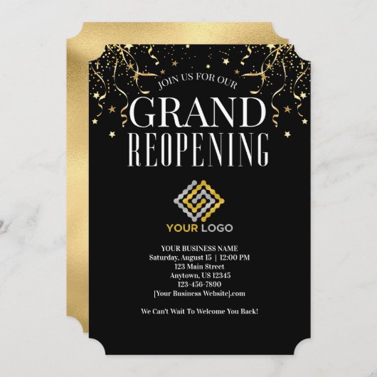 Grote heropening Logo Faux Gold Confetti Kaart (Voorkant / Achterkant)
