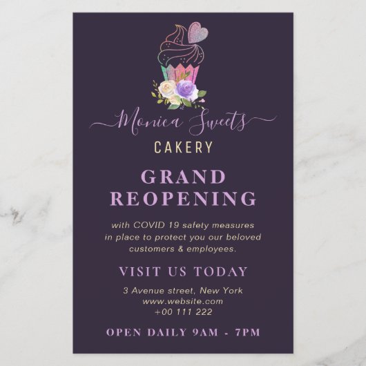 GROTE HEROPENING | trendy paars cakebedrijf Flyer (Voorkant)