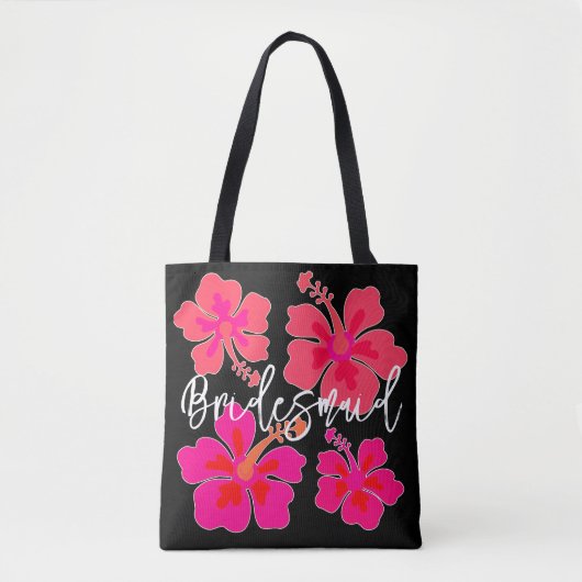 Grote Hibiscus Bloemen Zwart Bruidsmeisje Tote Bag (Voorkant)